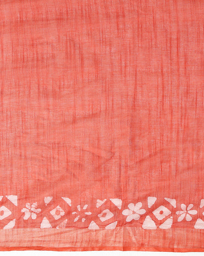 Vibrant Slub Linen Wax Batik Hand Dyed Saree Ink Blue & Orange