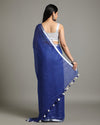 Artistic Pure Linen Handloom Saree Blue Hand Embroidered