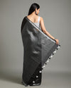 Creative Pure Linen Handloom Saree Eerie Black Hand Embroidered