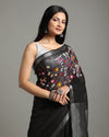 Creative Pure Linen Handloom Saree Eerie Black Hand Embroidered