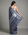 Tranquil Slub Linen Batik Print Saree Ink Blue