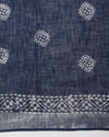 Tranquil Slub Linen Batik Print Saree Ink Blue