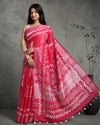 Blushing Slub Linen Batik Print Saree Pink