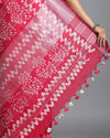 Blushing Slub Linen Batik Print Saree Pink