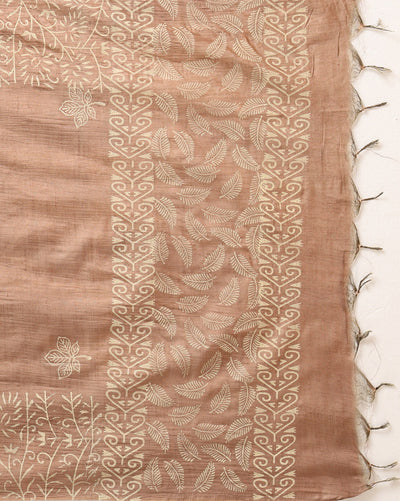 Katan Silk Effulgent Blockprint Beige Suit