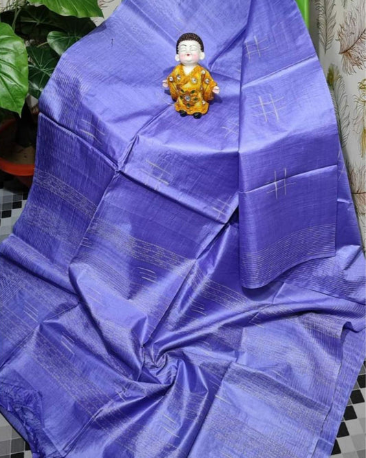 Katan Slate Blue Silk Saree Handcrafted