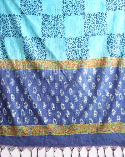 Katan Silk Decorous Blockprint Blue & Green Suit