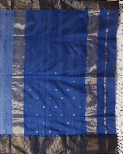 Lucid Maheshwari Pure Silk Butta Body Blue Saree