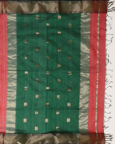 Misty Pure Maheshwari Silk Handloom Saree Red & Green
