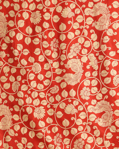 Katan Silk Gleaming Blockprint Red Suit