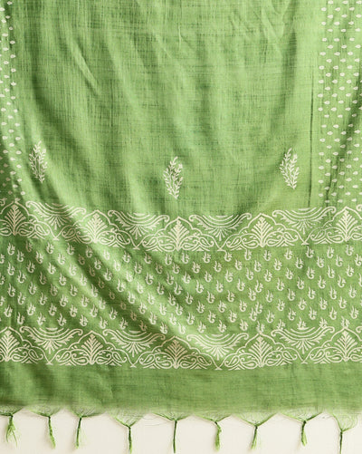 Katan Silk Splendid Blockprint Leaf Green Suit