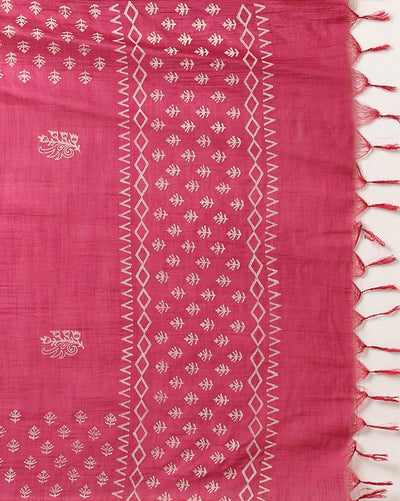 Katan Silk Fanciful Blockprint Purple Suit (T+B+D)