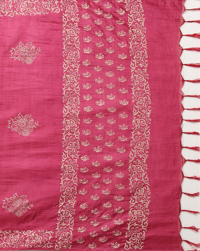 Katan Silk Lustrous Blockprint Magenta Suit