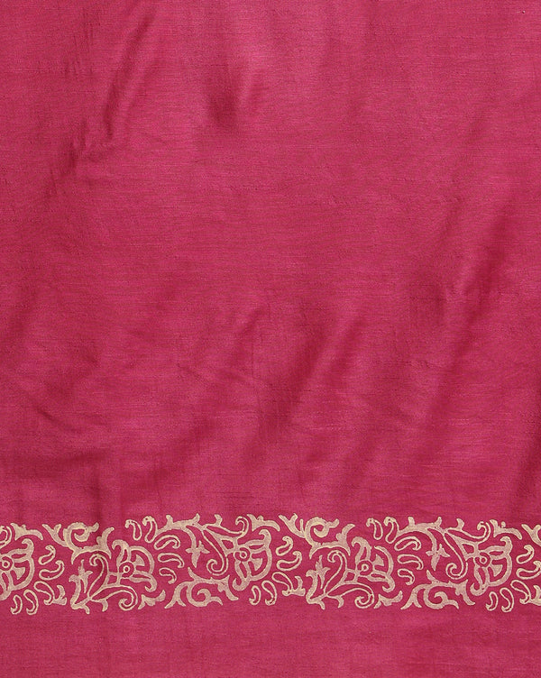 Katan Silk Lustrous Blockprint Magenta Suit