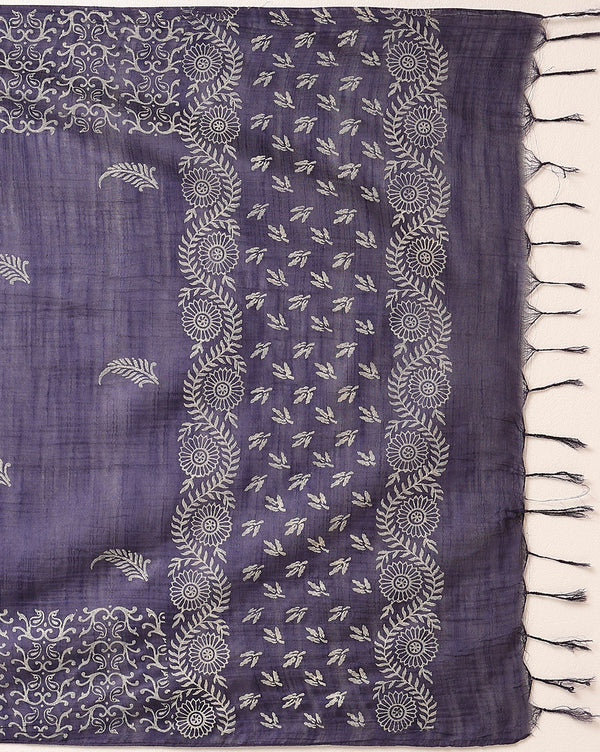 Katan Silk Glowing Blockprint Indigo Blue Suit