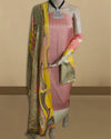 Abstract Katan Silk Tie Dyed Pink & Beige Suit