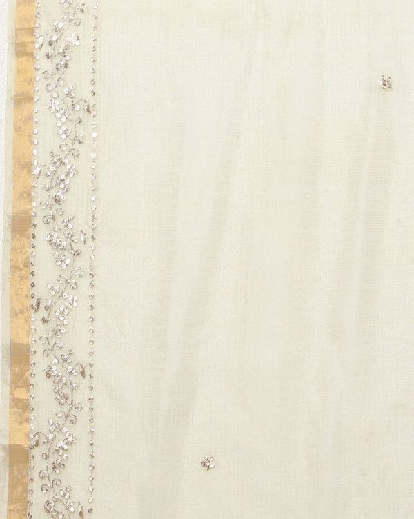 Pitta Handwork Pure Silk Kota Doria Saree White