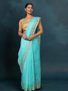 Pitta Handwork Pure Silk Kota Doria Saree Sky Blue