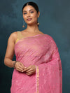 Pure Cotton Kota Doria Saree Rose Pink Jaal Embroidery