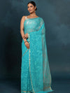 Pure Cotton Kota Doria Saree Blue Jaal Embroidery