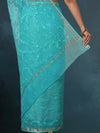 Pure Cotton Kota Doria Saree Blue Jaal Embroidery
