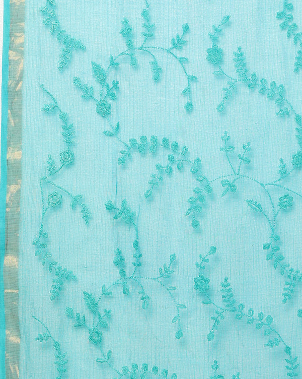 Pure Cotton Kota Doria Saree Blue Jaal Embroidery