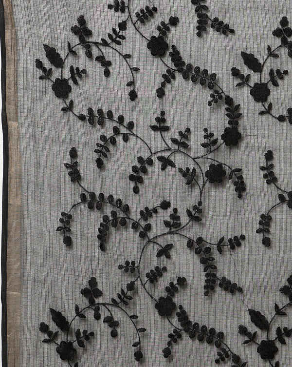 Pure Cotton Kota Doria Saree Black Jaal Embroidery