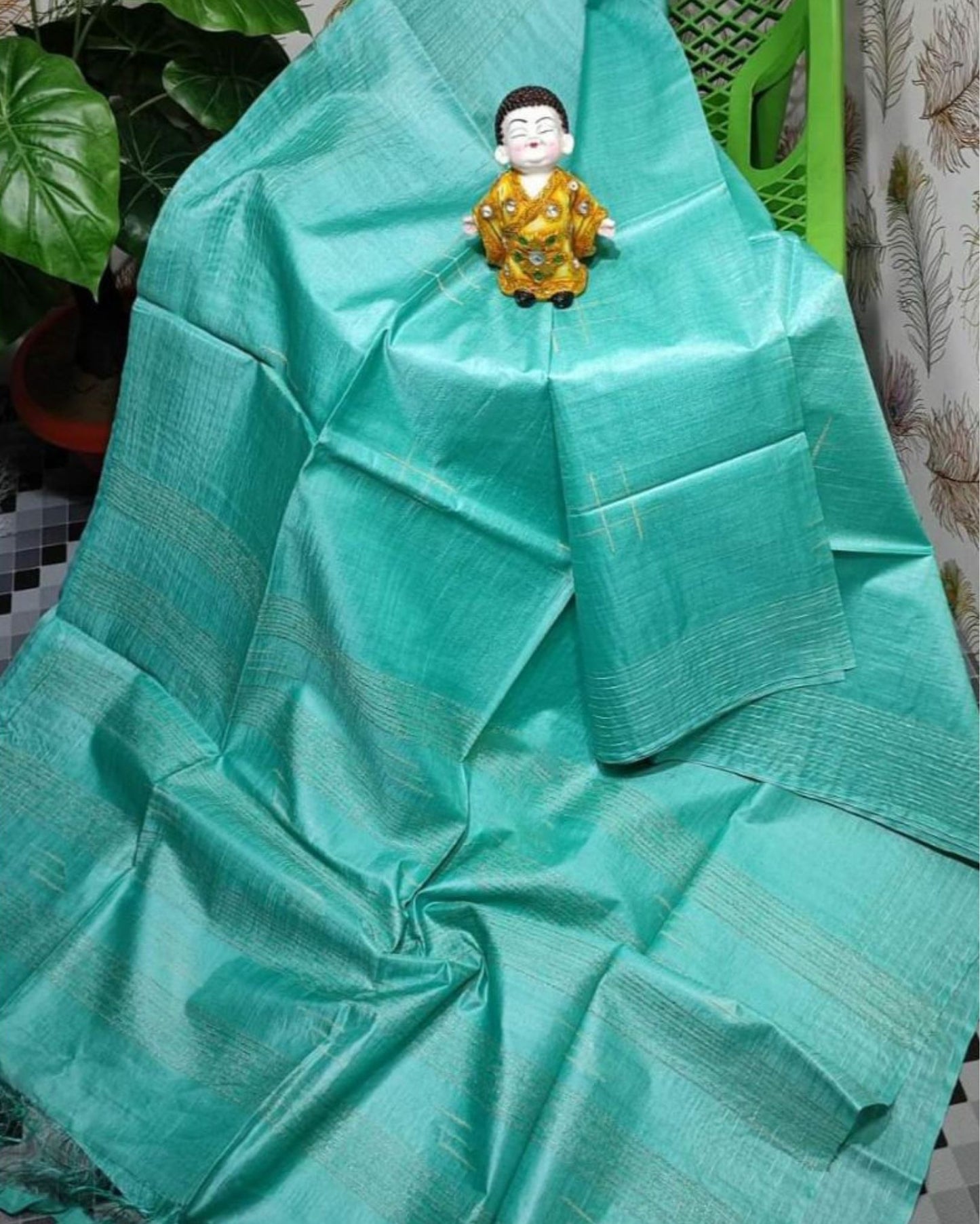 Katan Torquoise Blue Silk Saree Handcrafted