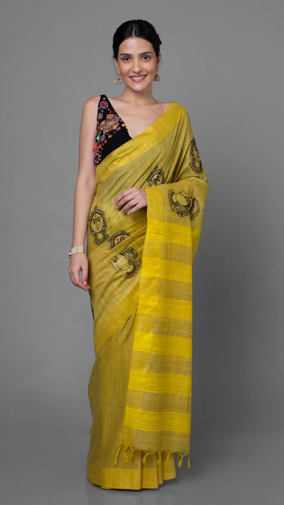 Embroidered Bansbara Tussar Silk Handloom Yellow Saree