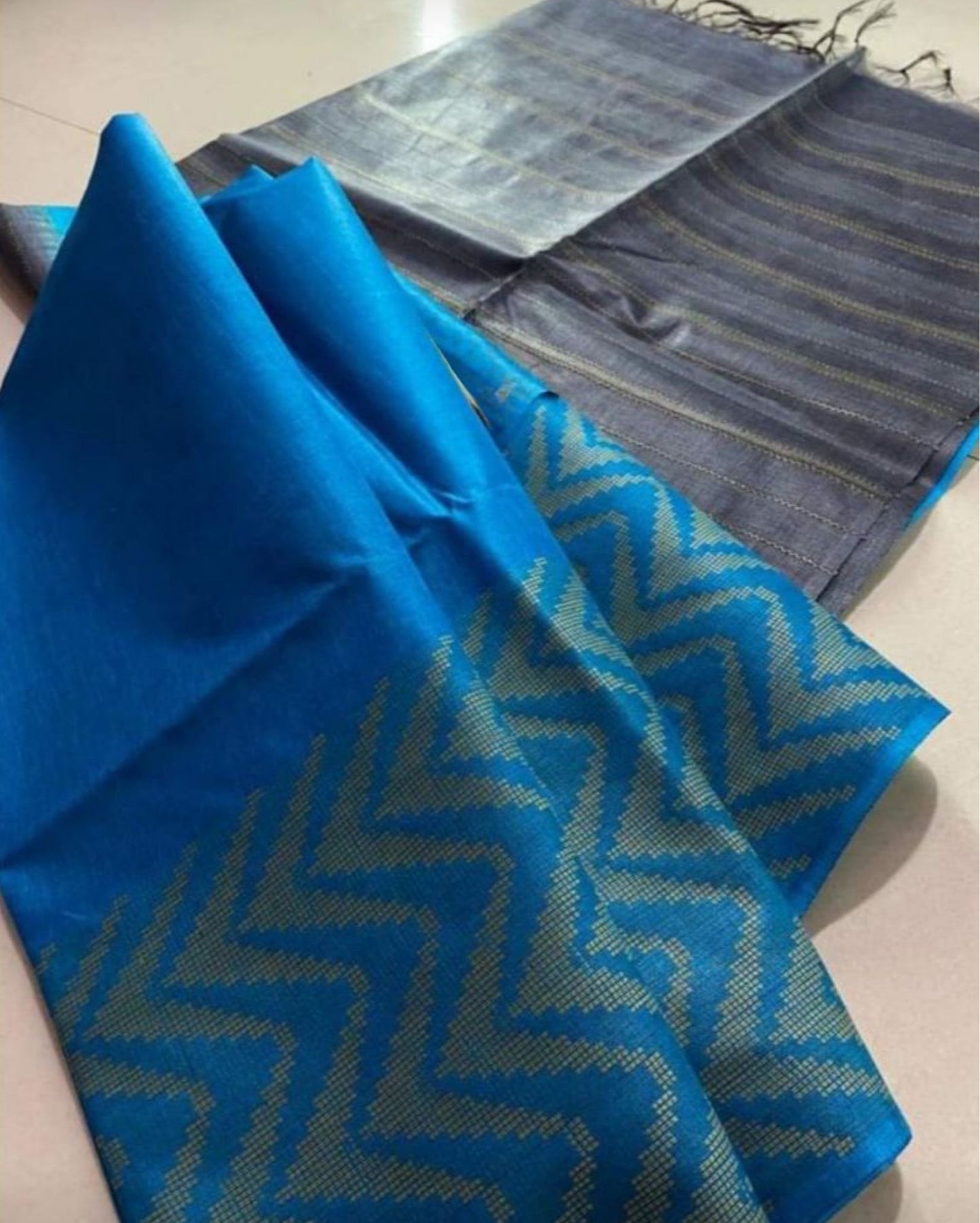 5083-Silkmark certified Chanderi Silk Blue Saree with Running Blouse