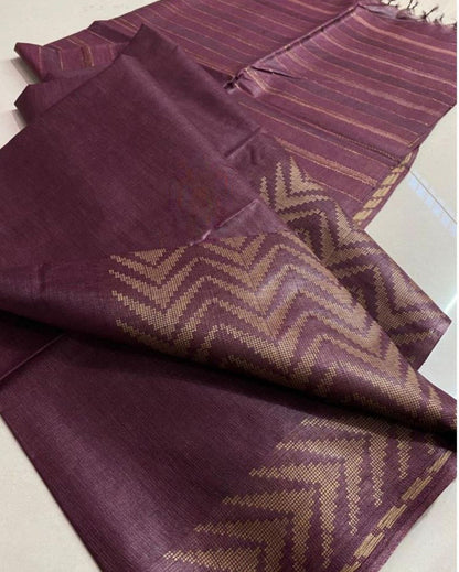 1703-Silkmark certified Chanderi Silk Wine color Saree with Running Blouse