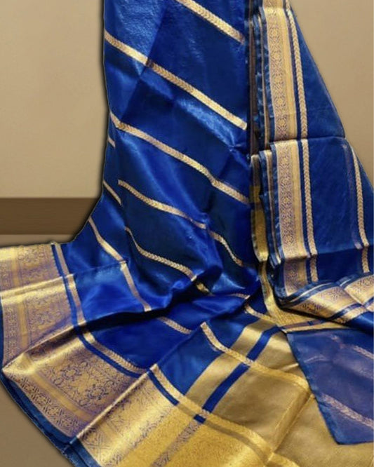 Vibrant Banarasi Pure Organza Silk Blue Saree