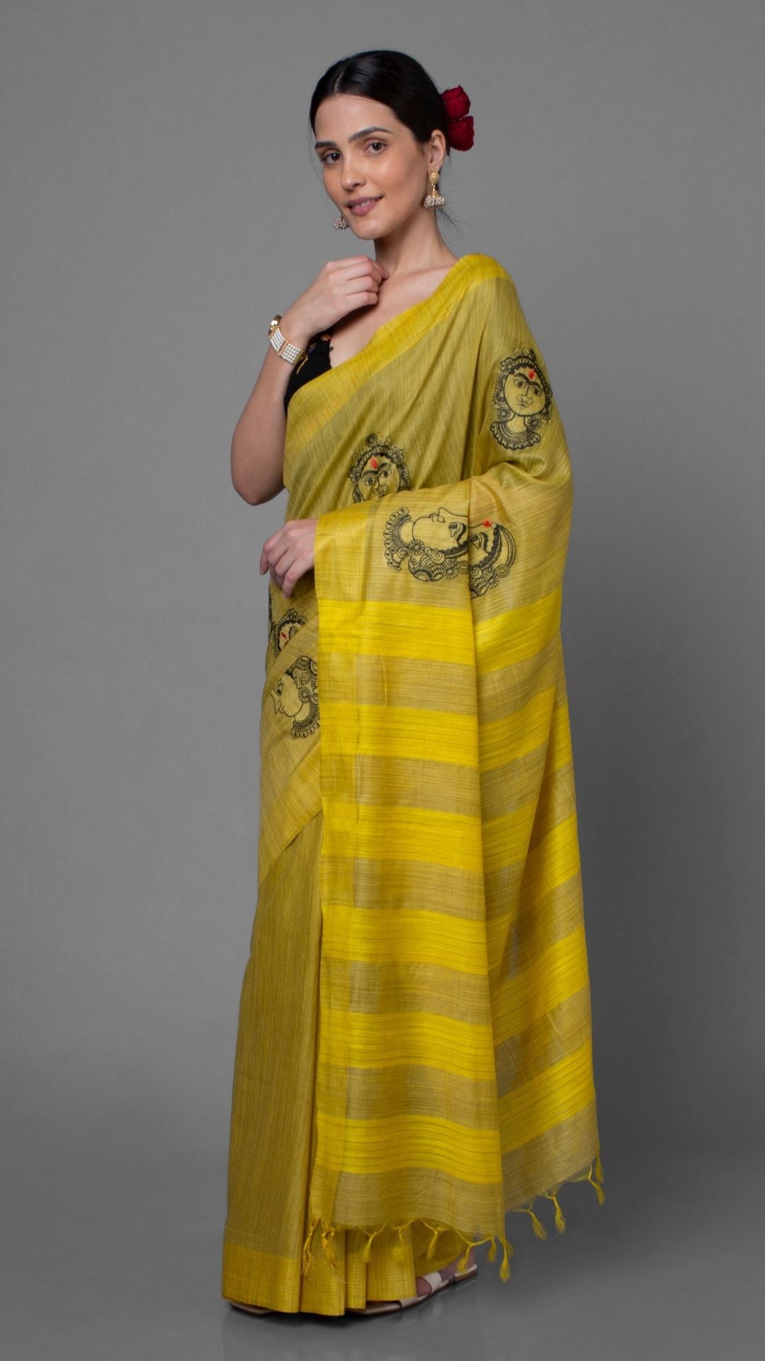 Embroidered Bansbara Tussar Silk Handloom Yellow Saree