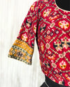 Crepe Silk Stitched Blouse Red Color Patola Print - IndieHaat
