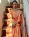 Graceful Pure Linen Embroidered Handloom Orange Saree
