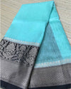 Evocative Banarasi Silk Linen Blue Handloom Saree