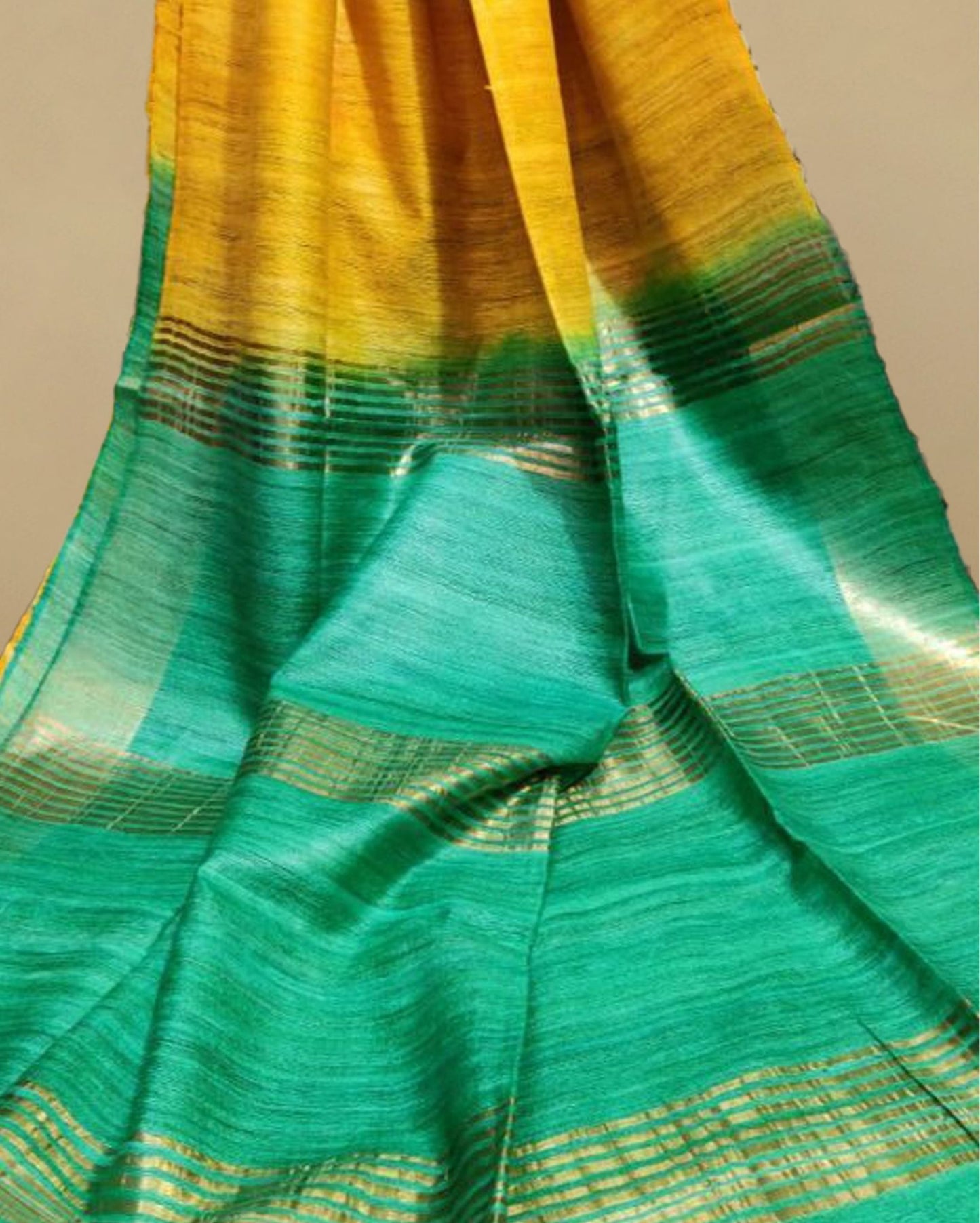 1546-Silkmark Certified Gichcha Tussar Handloom Hand Dyed  Yellow Saree with Blouse