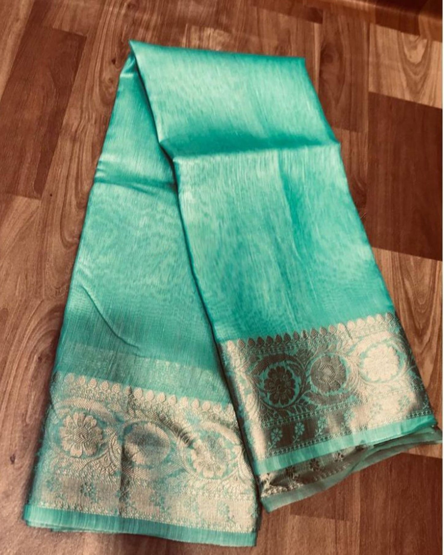 7845-Silk Linen Banarasi Brocade Handloom Winter Green  Saree with Blouse
