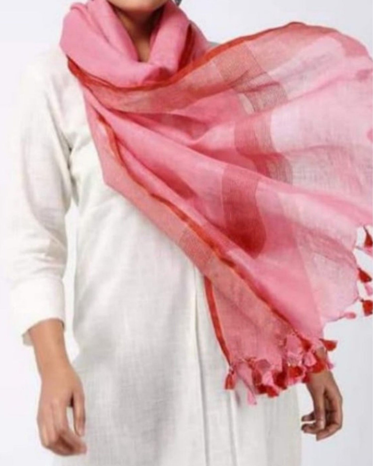 5000-Hand Dyed Pure Linen Pink Dupatta
