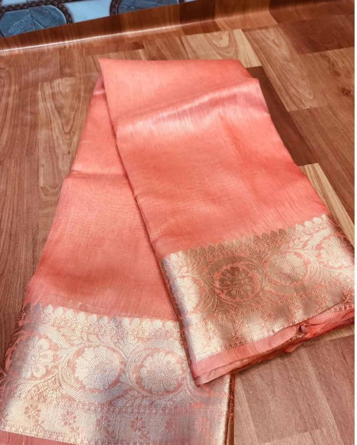 1623-Silk Linen Banarasi Brocade Handloom Sweet Pink Saree with Blouse