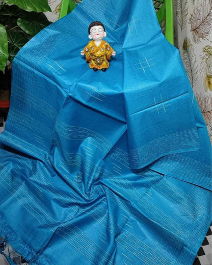 4629-Katan Sea Blue Silk Saree Weaving Design with Blouse