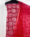 Heavy Embroidered Kota Doria Suit Red (Top+Bottom+Dupatta)