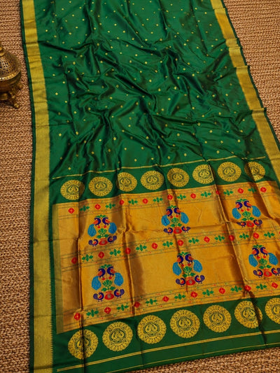 Rajdhara Handloom Paithani Silk Saree Emerald Green
