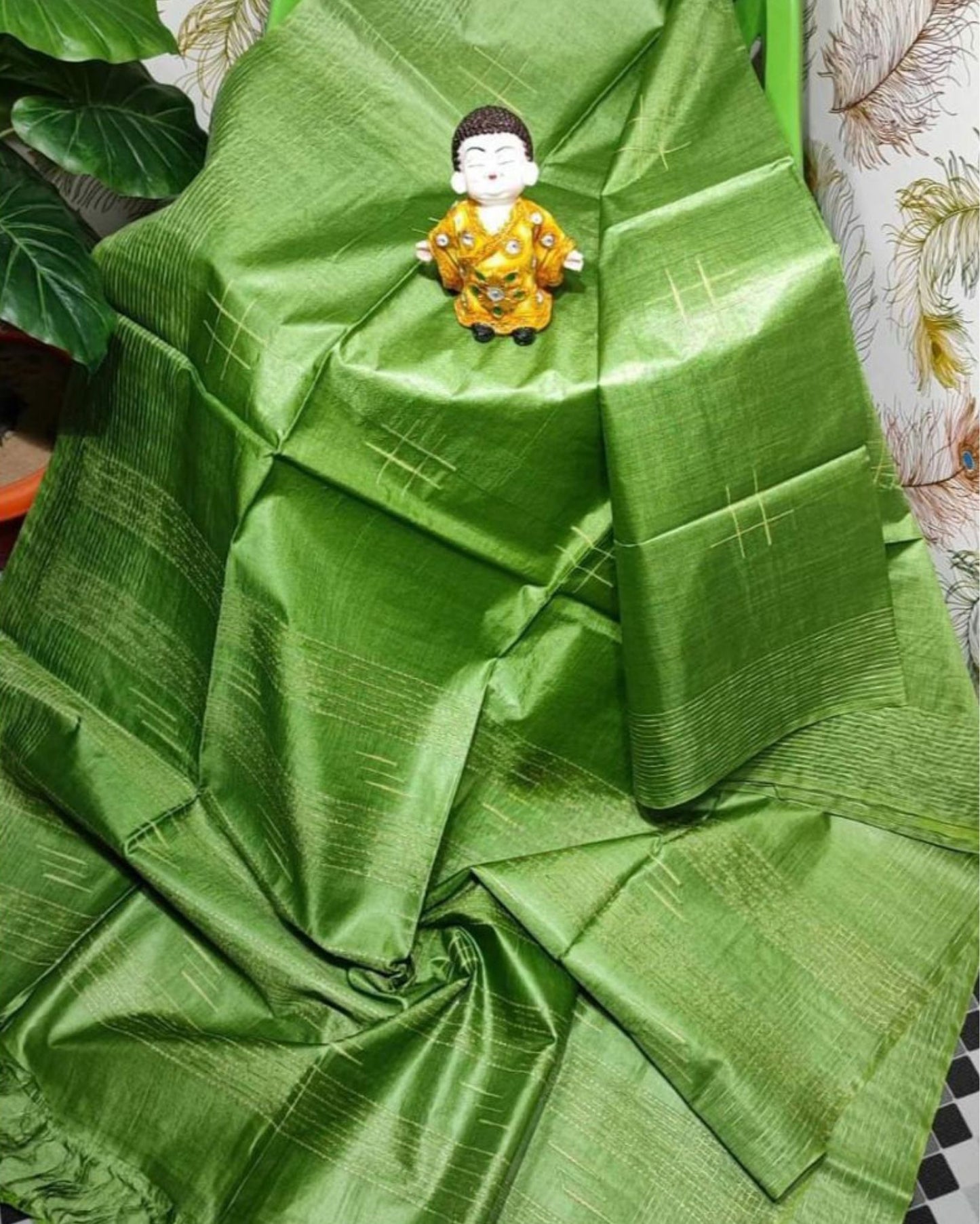 Katan Sap Green Silk Saree Handcrafted