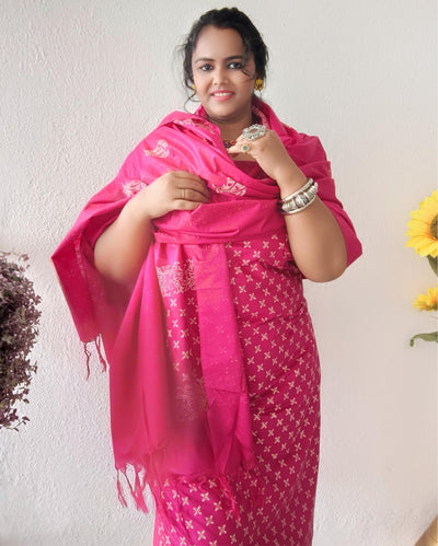 Katan Silk Stunning Blockprint Pink Suit