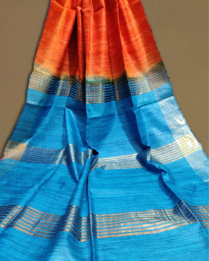 4545-Silkmark Certified Gichcha Tussar Handloom Hand Dyed  Orange color Saree with Blouse