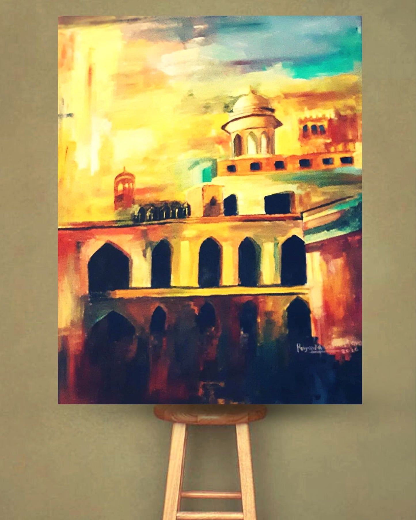 8537-Acrylic Painting (Abstract Monument (Colosseum)) by Priyanka