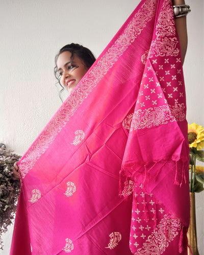 Katan Silk Stunning Blockprint Pink Suit