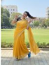 Melodic Handwoven Pure Linen Yellow Saree