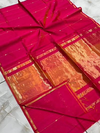 Indiehaat | Maheshwari Silk Red Zari Buta Saree